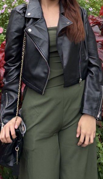 Croptop Black Leather Jacket (Category: Coats, Jackets and Outerwear) located in Manila. Submitted by vebs02 (Listing ID 1470016774, Image 2). Description: Affordable Leather jacket perfect for concertd.