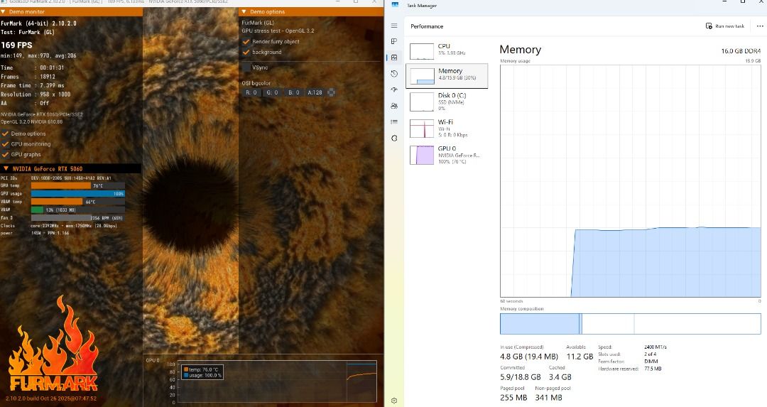 Custom Gaming PC Ryzen 7 5700X RTX 5060 (Category: Desktops) located in Manila. Submitted by youngowl.105bae (Listing ID 1469990393, Image 2). Description: - System: Custom Built Gaming Desktop - OS: Windows 11 Pro - Processor: AMD Ryzen 7 5700X 8-Core - Graphics: NVIDIA GeForce RTX 5060 - Motherboard: Gigabyte B550M DSCH AC R2 - Memory: 16GB RAM - Condition/Performance: Tested via FurMark and hardware monitoring, stable 75°C under load with clea