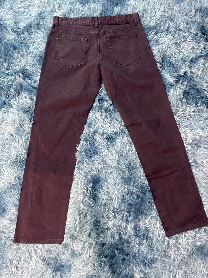 Dark Brown Casual Pants (Category: Trousers) located in Manila. Submitted by jssur (Listing ID 1470083983, Image 2). Description: Dark brown casual pants with classic five-pocket design and button fly closure. Clean solid color throughout, easy to match with various tops and footwear. Fabric shows standard construction with visible seam details along the legs and back pockets. Measurements shown in photos indicate an inseam length around 29 inche