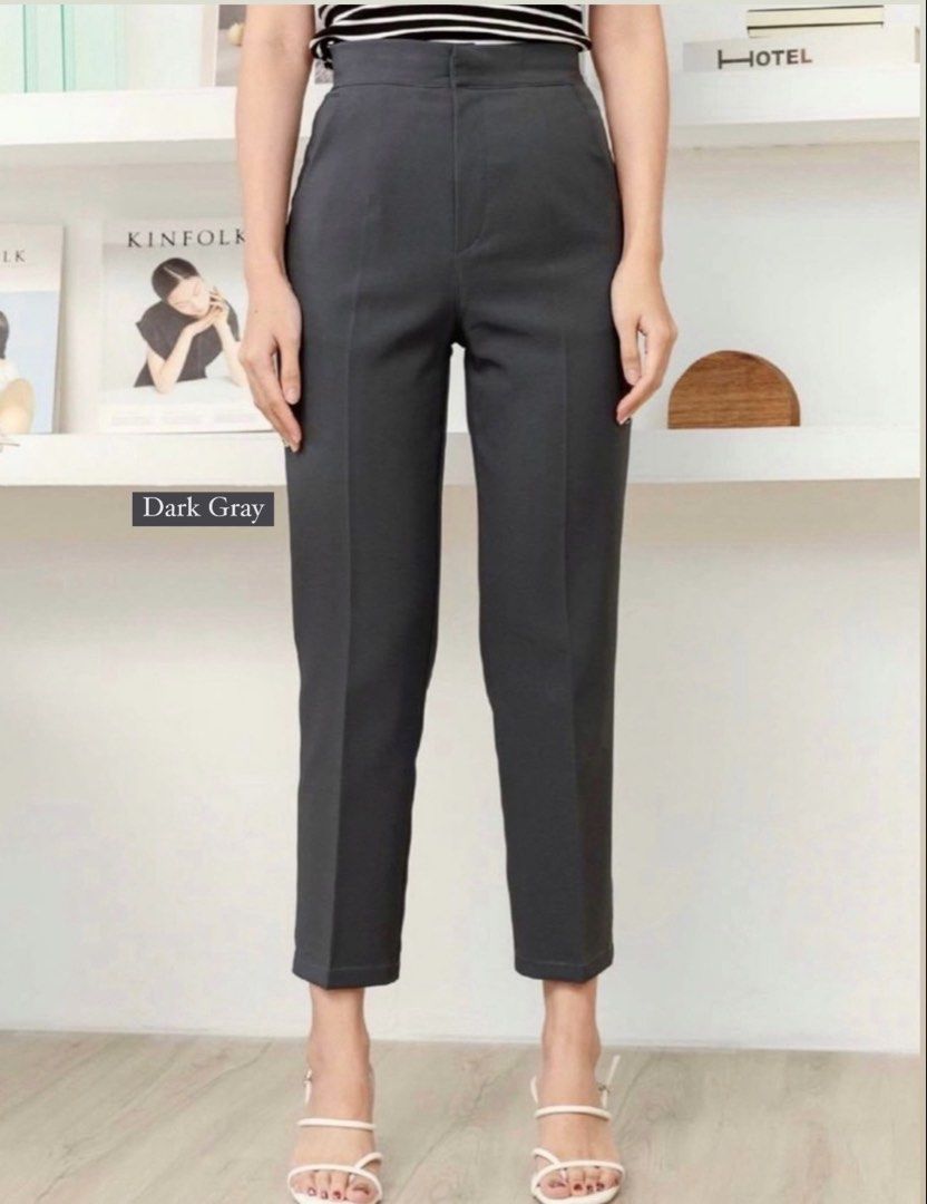 Dark Gray High-Waisted Casual Ankle Pants (Category: Jeans) located in Makati City. Submitted by chrmsc_ (Listing ID 1469988574, Image 1). Description: - Color: Dark Gray - Fit: High-waisted with straight, ankle-length legs - Design: Clean pleated front and wide waistband - Material: Structured fabric that holds its shape well - Closure: Front zip fly - Versatility: Perfect for both office wear and casual outfits Original Price is 2,580 XL 31-31 