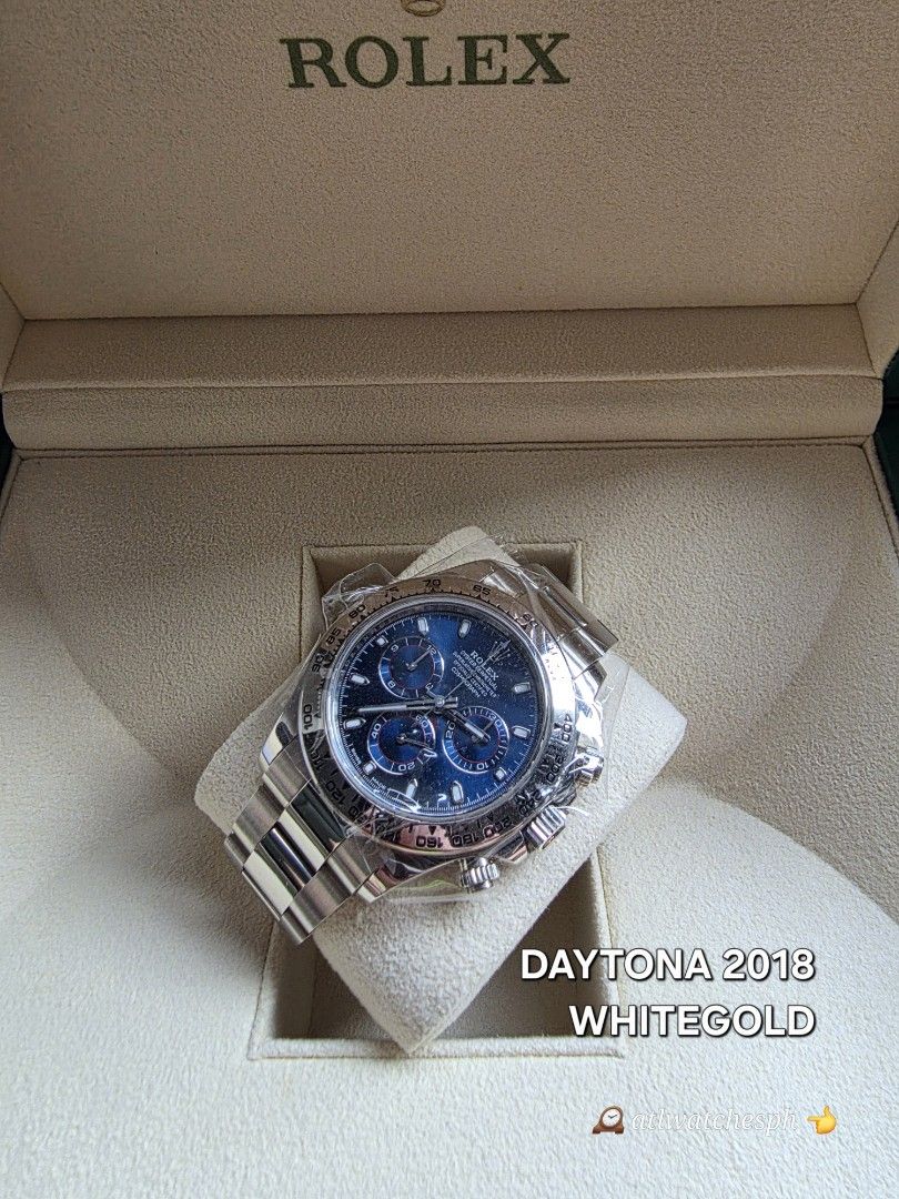 DAYTONA WHITEGOLD "JOHN MAYER" (Category: Luxury Watches) located in Taguig. Submitted by atlwatchesph (Listing ID 1469948901, Image 2). Description: 🎤 DAYTONA BLUE DIAL WHITEGOLD 🎤 MODEL 116509 🎤 NICKNAME: JOHN MAYER 🎤 YEAR 2018 🎤 EXCELLENT CONDITION, LIGHTLY WORN 🎤 COMPLETE SET 🏷 PHP 2,397,000.00 ⌚️Watch posted is available & in stock 🤝📲 Posted price Slightly negotiable. For serious inquiries- please message me directly for best deal p