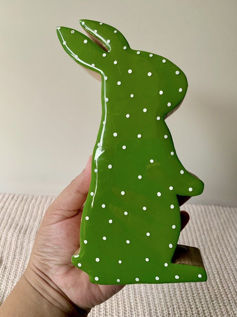 Decorative Wood Bunny - 8” (Category: Other Home Decor) located in Tandag. Submitted by jeason_22 (Listing ID 1470084842, Image 2). Description: Design: Cutout rabbit shape in a vibrant green finish decorated with small white polka dots • 8 inches tall.