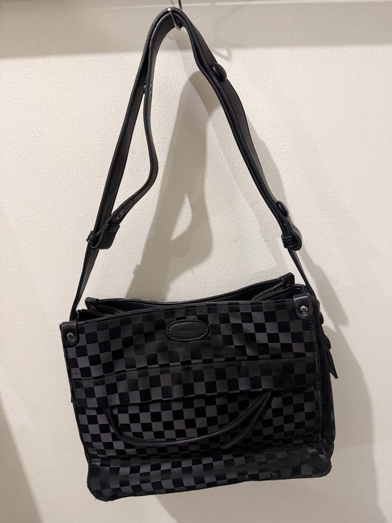 Dirty Six Black Checkered Shoulder Crossbody Bag (Category: Cross-body Bags) located in Taguig. Submitted by yanyan109 (Listing ID 1470084263, Image 2). Description: Get this bag for free when purchasing minimum 500 peso any other listed items Located in Taguig. Delivery via Lalamove or J&T express shouldered by buyer .