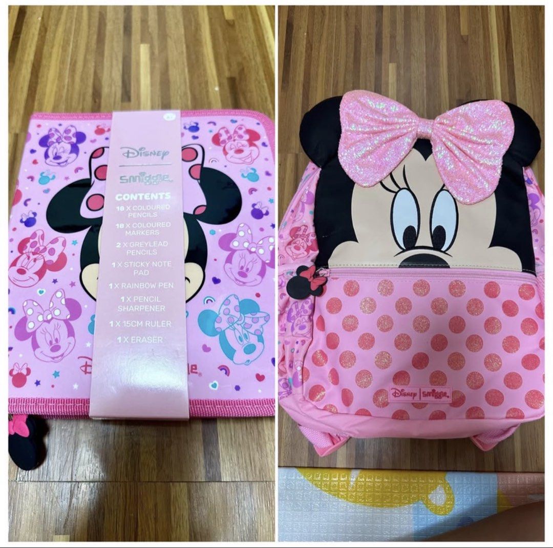 Disney Smiggle Minnie Mouse Stationery Zip Case (Category: Stationery & School Supplies) located in Manila. Submitted by teamrnf (Listing ID 1470089239, Image 1). Description: Bundle Smiggle backpack and stationery set Junior Backpack Brand New Gifted and stored With cracks on Minnie Mouse’s outside and hoodie ears due to storage Retail Price is 69.95 Singapore Dollar Zip It Stationery Set Brand New Gifted and stored All markers working 🏷️ ₱1500