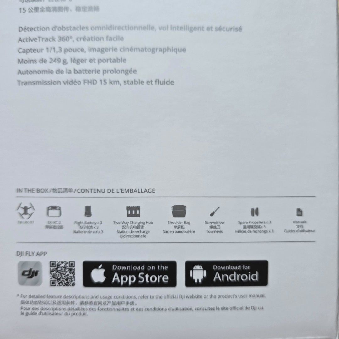 DJI Lito X1 Fly More Combo DJI RC 2 (Category: Drones) located in Pasay City. Submitted by xsamskie (Listing ID 1469959936, Image 2). Description: - Brand new, factory-sealed, and unopened DJI Lito X1 drone package - Ultra-lightweight build at under 249g (no registration hassle) - Advanced safety with omnidirectional obstacle detection and ActiveTrack 360 - Stunning imaging via the 1/1.3-inch sensor and 15km video transmission range - Complete Fl
