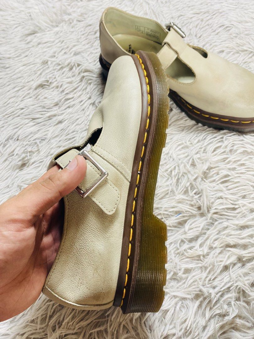 Dr. Martens Polley T-Bar Mary Jane (Category: Shoe inserts) located in Sibulan. Submitted by hunt_mafia (Listing ID 1469976307, Image 3). Description: Dr. Martens Polley T-Bar Mary Jane Dr Martens Polley Shoe is an ivory coloured flat shoe that features a single buckle strap across the foot and formed from a beautiful, soft leather. The quirky Dr Martens shoe has been heat-sealed and sewn together using the brand’s signature golden prominent stit