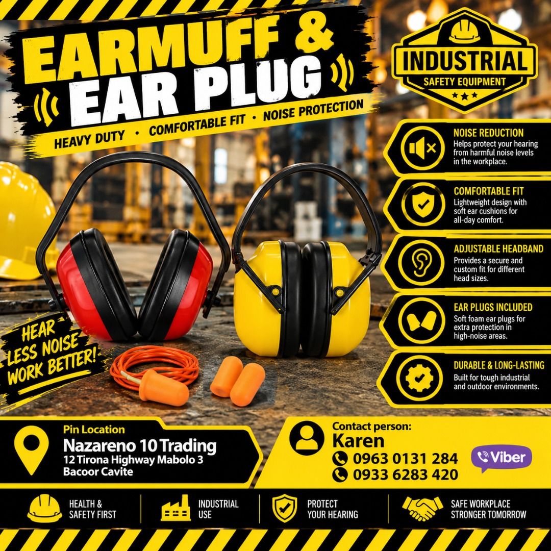 EARMUFF EAR PROTECTION (Category: Looking For) located in Bacoor. Submitted by kajezame.2021 (Listing ID 1469988768, Image 1). Description: EARMUFF EAR PROTECTION ASK US FOR SPECIAL DISCOUNTS AND GREAT DEALS! Contact Ms. Karen NAZARENO 10 TRADING 0963 0131 284 0933 6283 420 0956 7028 557 0933 8559 510 Landline: Look for Ms. Karen (046 ) 416 3920 Also available: • Traffic cone • Parking Block stopper • Hooded trash bin • Road Plastic Barrier • Spi
