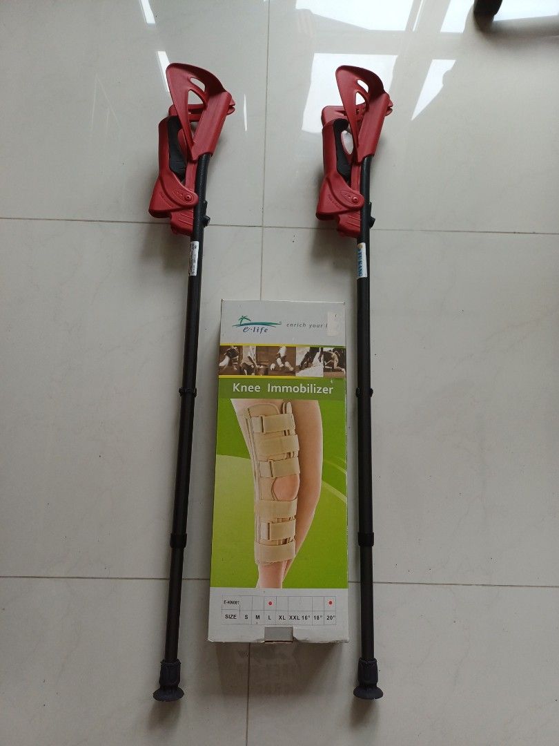 Ergonomic Crutches and e-life Knee Immobilizer Set, Health & Nutrition ...