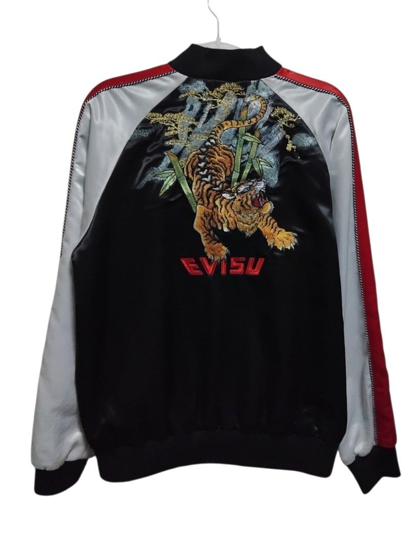 Evisu Japan Tiger Embroidered Souvenir Jacket (Category: Coats, Jackets and Outerwear) located in Pasig City. Submitted by hustlexcurate (Listing ID 1469990849, Image 3). Description: Evisu Japan Tiger Embroidered Souvenir Jacket Size MEDIUM Dimensions: 21.5 X 26.