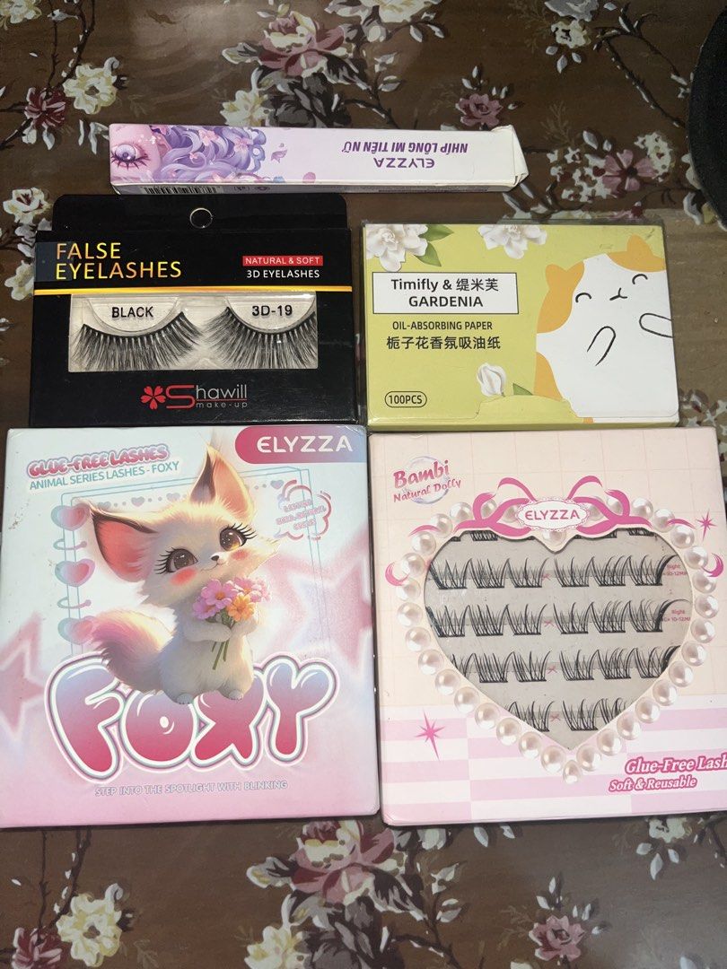 False Eyelashes, Foxy & Bambi Lashes, Oil-Absorbing Paper Bundle (Category: Makeup) located in Rizal. Submitted by mae009 (Listing ID 1469950765, Image 3). Description: Price negotiable -Sell as bundle - Shawill 3D false eyelashes for added volume and drama (brand new) - Elyzza glue-free foxy and Bambi style lashes for quick and easy application (brand new-bambi) (elyzza tried some of the lashes) - Timifly gardenia oil-absorbing paper (100 sheets