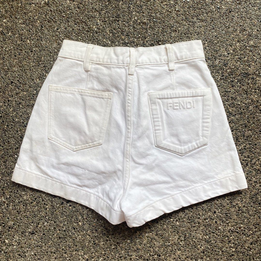 💫Fendi FF White Denim Shorts (Category: Shorts) located in Manila. Submitted by yourdaily_obsessions (Listing ID 1470046070, Image 1). Description: Item: FENDI •Size: 34 on tags •Measurements: w24”,l13” •Ykk zip w/ yellowish part - Notes before making an offer❗️ •Photos are provided for self authentication. •Bogus/irresponsible buyer auto blocked •Check details first, to see minimal flaw/issue if any. •Payment First. No payment, no reservation. 