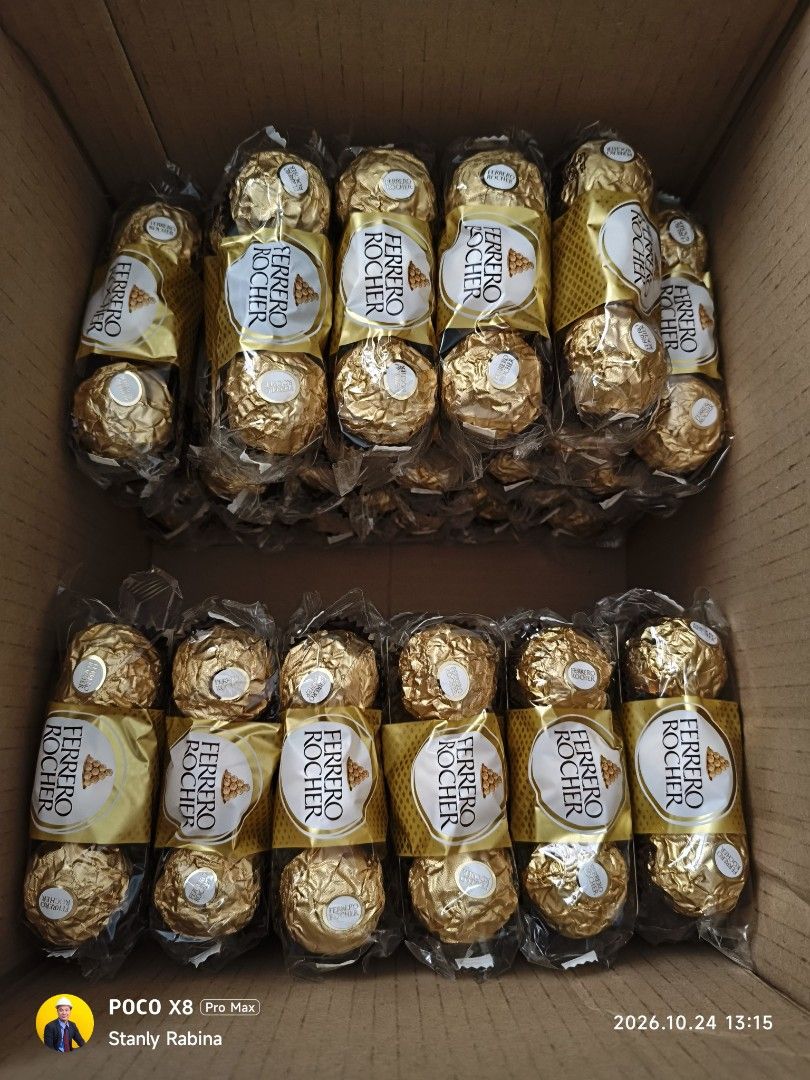 Ferrero Rocher 3s (Category: Packaged & Instant Food) located in Quezon City. Submitted by nobleflower_553d18 (Listing ID 1470041547, Image 2). Description: Ferrero Rocher 3s, Clearing out Inventory, Sale..