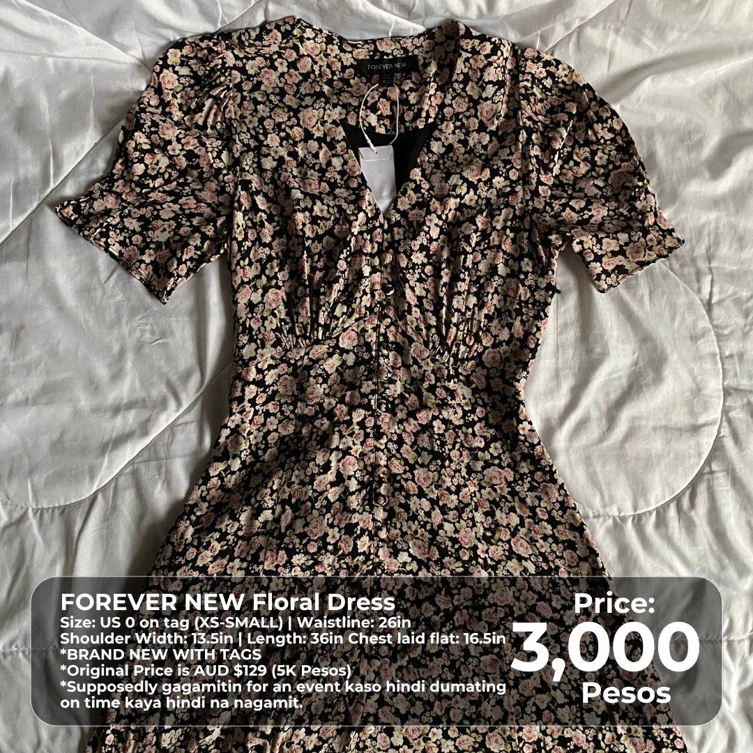 FOREVER NEW Floral Dress (Category: Dresses) located in Pasig City. Submitted by thatgirlsamlara (Listing ID 1469964907, Image 1). Description: 🙋‍♀️Model Reference: I’m 5’2 and Small by body frame (25.5in Waistline). Actual photo posted. ‼️ Check photo for specific size, dimensions and price details. condition and issues if there are, are also declared. ‼️LAST PRICE POSTED 👉🏼 My items are in excellent condition unless otherwise stated na may d