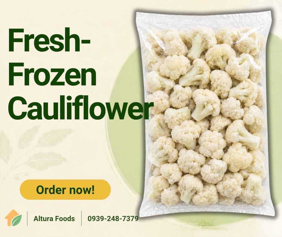 Fresh-Frozen Cauliflower (Category: Chilled & Frozen Food) located in Valenzuela. Submitted by alt.ph (Listing ID 1470012993, Image 1). Description: Mild, versatile, and full of wholesome goodness! 🤍 Fresh-frozen cauliflower is packed with fiber, vitamins, and essential nutrients to help you enjoy balanced meals every day. Perfect for stir-fries, soups, side dishes, or your favorite recipes. Great for personal or business use, too! Fresh-frozen 
