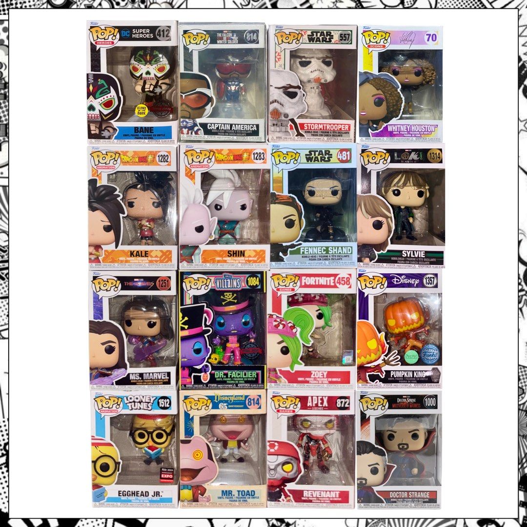 FUNKO POP RUSH SALE (Category: Designer & Blind Box Toys) located in Manila. Submitted by iyaccoe (Listing ID 1470065887, Image 1). Description: 𖦹 OPEN FOR TAKE ALL OFFER — PM your price! ༘⋆ 🏷 Price Each: ₱250 – ₱1,500 (slightly nego) ╰┈➤ Add 35 for protector case (Optional) ❀ No issues & Good condition ⤿ Franken Berry (#61) – ₱1,500 ⤿ Thrilljoy PIX! Trap Jaw – ₱550 ⤿ Thrilljoy PIX! Billy Butcher – ₱550 ⤿ Thrilljoy PIX! Damien Darkblood – ₱550 