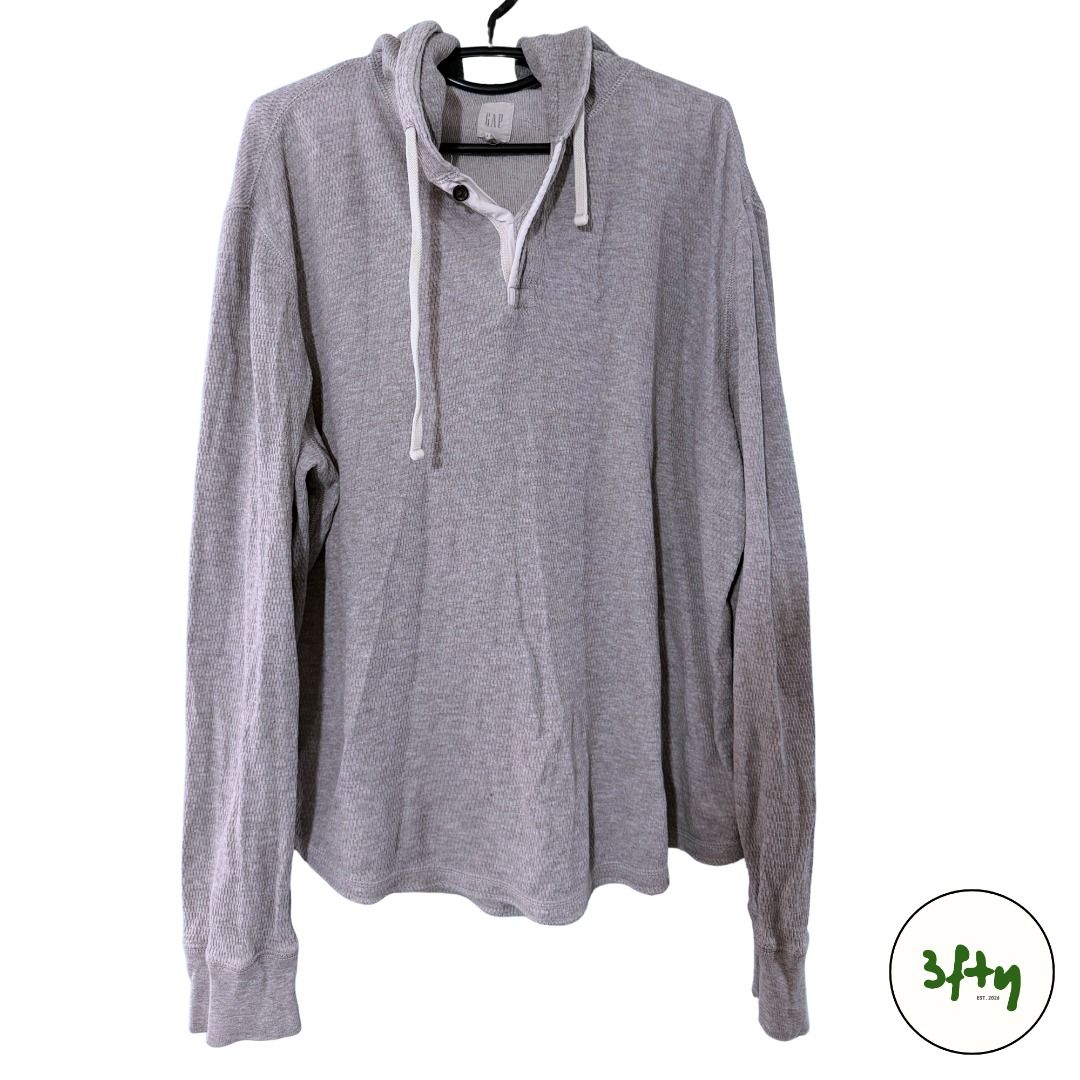 Gap Grey Henley Hoodie Sweater (Category: Coats, Jackets and Outerwear) located in Baguio. Submitted by 3ftypieces (Listing ID 1470012107, Image 1). Description: Mode of payment: GCash/Bank Transfer Mode of delivery: J&T Express (shouldered by buyer) Meet ups/drop off within Baguio City proper only. Feel free to dm for inquiries, thank you!!.