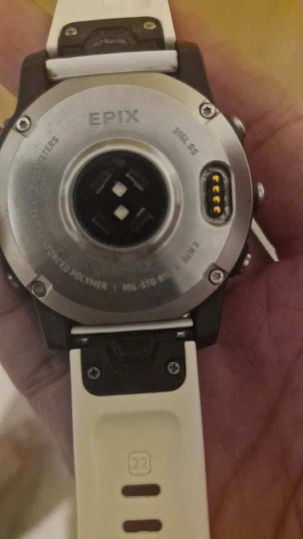Garmin Epix Gen 2 (Category: Wearables & Smart Watches) located in Bacolod City. Submitted by kiiroitor1 (Listing ID 1470117242, Image 2). Description: - Brand/Model: Garmin Epix Gen 2 - Display: Vibrant AMOLED screen with crisp watch face graphics - Build: 316L stainless steel case back, fiber-reinforced polymer body, and comfortable strap - Condition: Well-maintained and fully functional - Features: Advanced fitness tracking, health monitoring,