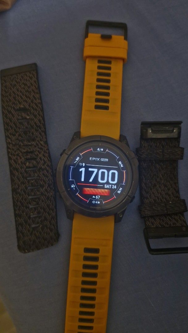 Garmin Epix Pro Gen 2 51mm (Category: Wearables & Smart Watches) located in Bacolod City. Submitted by kiiroitor1 (Listing ID 1470117388, Image 1). Description: - Brand/Model: Garmin Epix Pro Gen 2 (51mm) - Material: Titanium bezel with Sapphire crystal glass - Display: Vibrant AMOLED touchscreen - Condition: 7/10, fully functional - Inclusions: Comes with extra straps (yellow silicone and textured fabric bands) - Features: Advanced health tracki