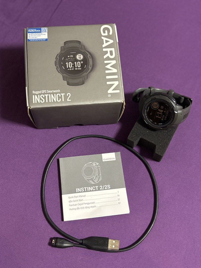Garmin Instinct 2 Rugged GPS Smartwatch (Category: Wearables & Smart Watches) located in Taguig. Submitted by karlas.closet (Listing ID 1469996612, Image 3). Description: - For Sale: Garmin Instinct 2 Rugged GPS Smarwatch - Complete with charging cable, manual and original box. - Best for outdoor sports like running, hiking, trail running, swimming and strength training in the gym. - Fully functional. Zero technical defect. - Only a cut on one bu