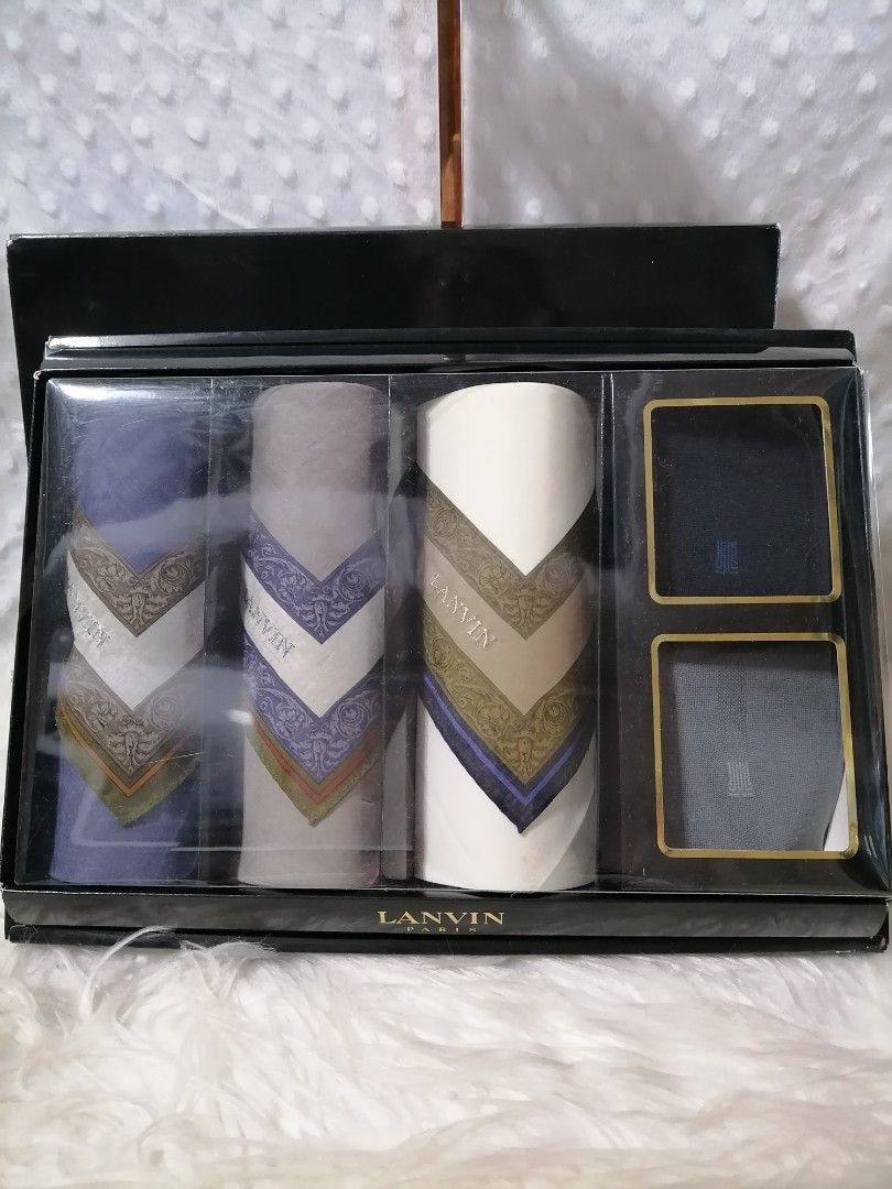 Gift Ideas: Lanvin Hankies & Socks Set (Category: Handkerchief & Pocket Squares) located in Butuan. Submitted by az-branded.items (Listing ID 1469968726, Image 2). Description: 3pcs. Hankies 2 pairs Socks Authentic items From Japan.