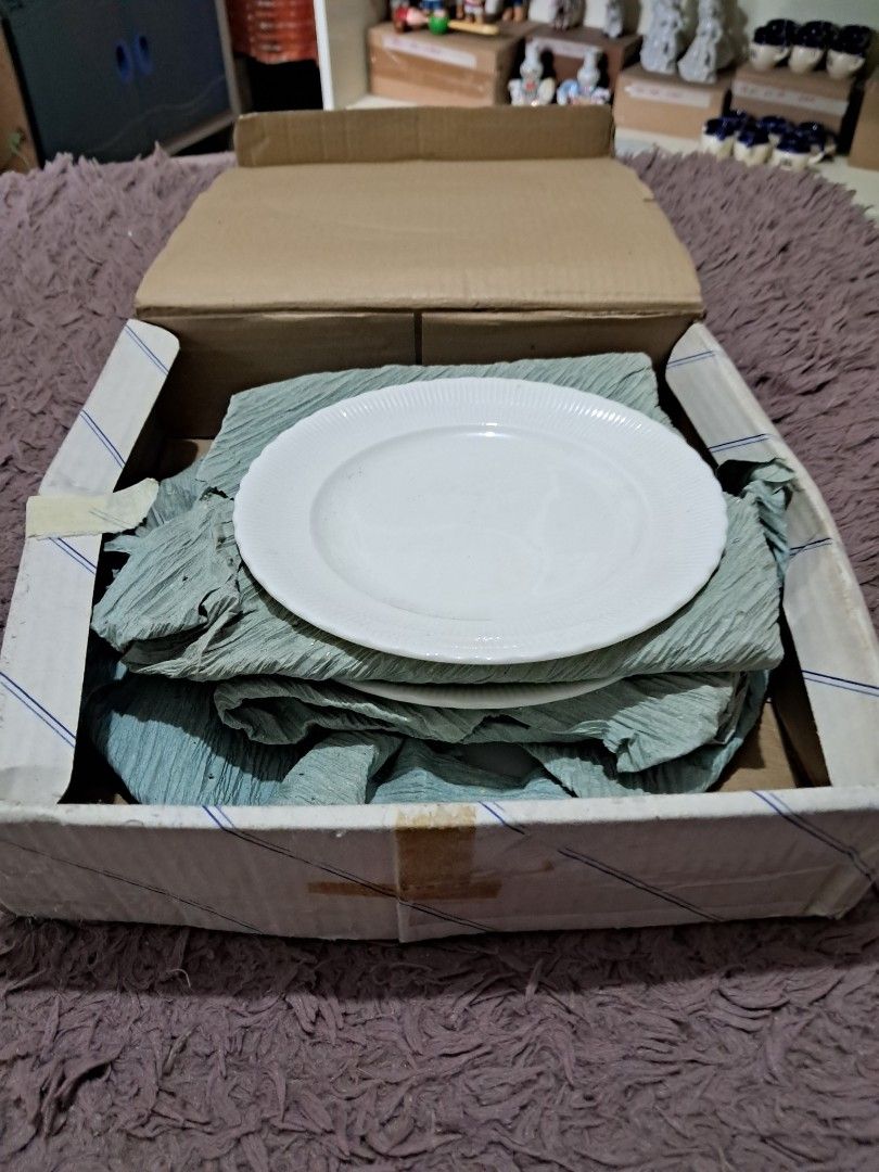 Gift set (Category: Dinnerware & Cutlery) located in Cavite. Submitted by secretjapansurplus (Listing ID 1469982660, Image 1). Description: Brand New White Ceramic Ribbed Plate Set (6 Pieces) • Set Composition: Includes 1 large serving plate (9") and 5 matching smaller side plates (6"). • Design & Style: Classic minimalist look in solid off-white ceramic featuring elegant vertical ribbed borders and subtly scalloped edges. • Condition: Brand new 