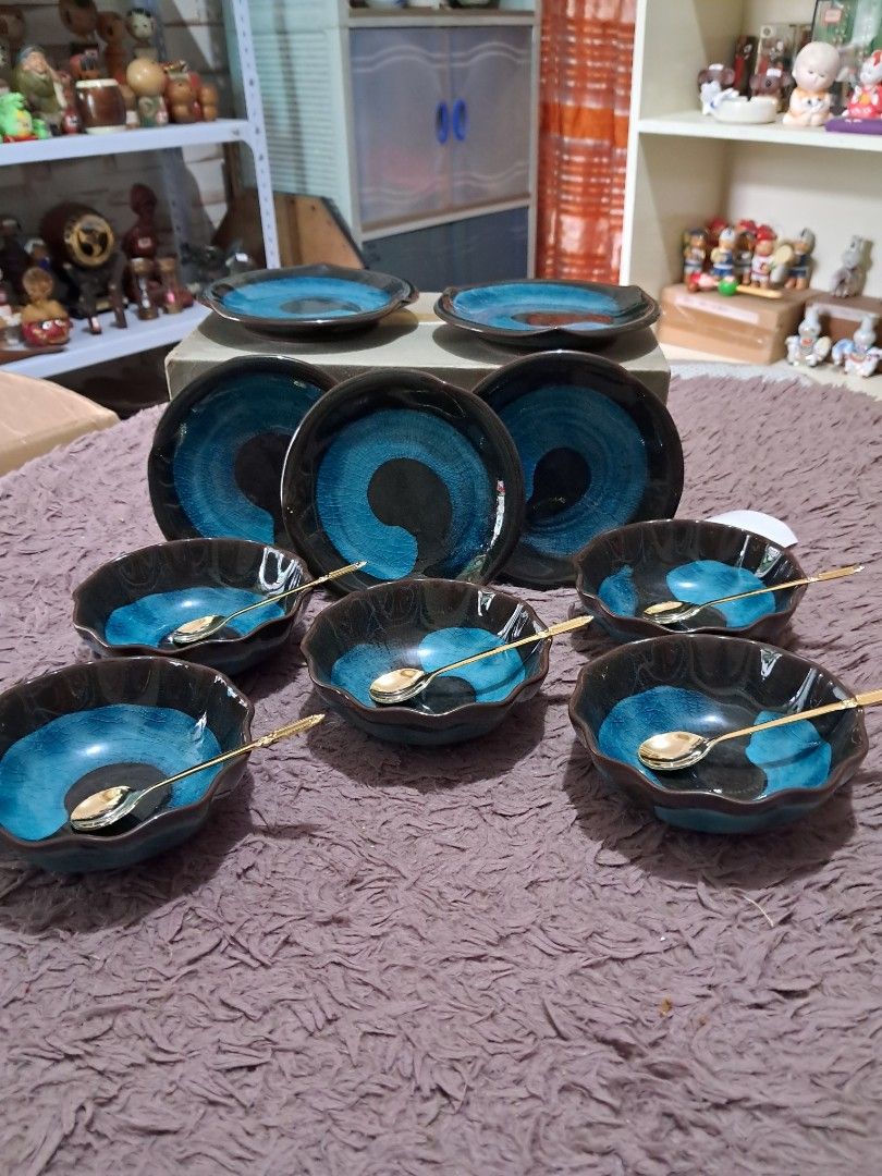 Gift set (Category: Dinnerware & Cutlery) located in Cavite. Submitted by secretjapansurplus (Listing ID 1469984582, Image 2). Description: Stock but brand new in box. This exquisite 15-piece Japanese-style ceramic dessert set combines traditional artistry with elegant gold accents. Product Highlights • Natural Crazing Design: Features an authentic, intentional crackle glaze texture (kanryu) that highlights fine artisanal craftsmanship. • Vibrant