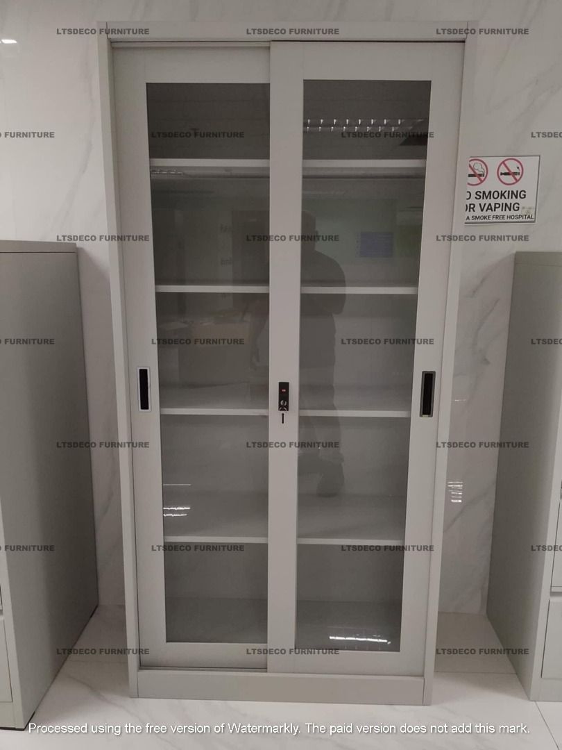 GLASS SWING DOOR CABINET OFFICE FURNITURE, Furniture & Home Living ...