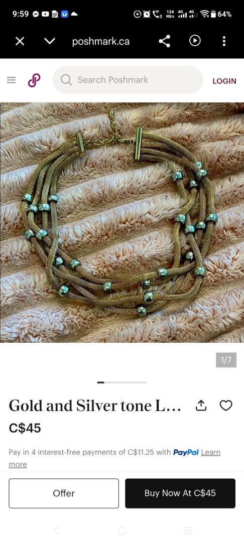 Gold and Silver Tone Multi Strand Mesh Necklace (Category: Necklaces) located in Manila. Submitted by hellow2024 (Listing ID 1470092037, Image 1). Description: - Style: Multi-strand mesh statement necklace - Color: Gold tone with silver, green, and blue metallic beads - Closure: Secure clasp with adjustable chain and extender - Condition: Brand new / Excellent - Perfect for: Dressing up casual looks or complementing evening wear.