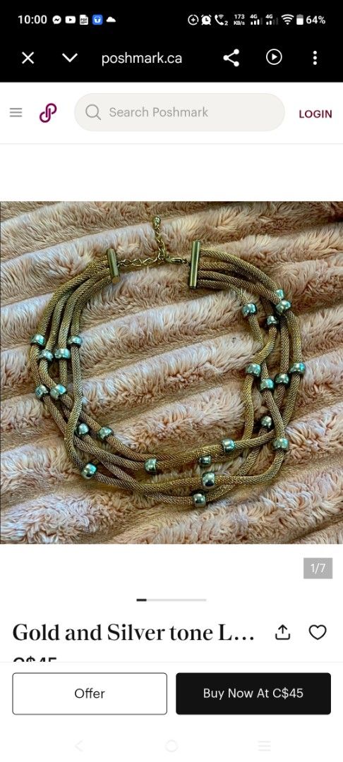 Gold and Silver Tone Multi Strand Mesh Necklace (Category: Necklaces) located in Manila. Submitted by hellow2024 (Listing ID 1470092037, Image 3). Description: - Style: Multi-strand mesh statement necklace - Color: Gold tone with silver, green, and blue metallic beads - Closure: Secure clasp with adjustable chain and extender - Condition: Brand new / Excellent - Perfect for: Dressing up casual looks or complementing evening wear.