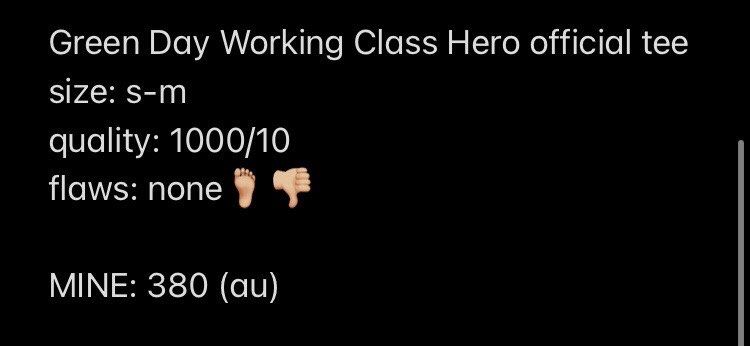 Green Day Working Class Hero (Category: Tshirts & Polo Shirts ) located in Manila. Submitted by rainejunks (Listing ID 1470107721, Image 2). Description: Green Day Working Class Hero official tee size: s-m quality: 1000/10 flaws: none🦶🏼👎🏼 MINE: 380 (au).