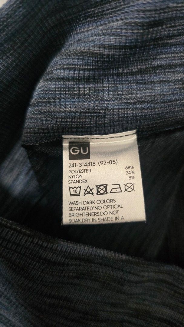 GU Active Seamless Leggings Blue Black Space Dye (Category: Activewear) located in Cabanatuan. Submitted by belle_1013 (Listing ID 1470029207, Image 3). Description: - Brand/Model: GU Active Leggings - Color/Pattern: Blue and black space dye - Material: 68% polyester, 24% nylon, 8% spandex - Fit/Style: High-rise waist, seamless design with ribbed lower leg panels - Best For: Workouts, yoga, or casual everyday wear - Care: Machine washable on gent