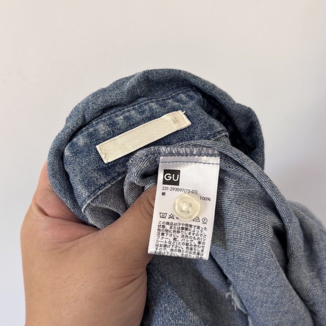GU by UNIQL0 oversized denim shirt (Category: Longsleeves) located in Guiguinto. Submitted by candlonlineshop (Listing ID 1470115894, Image 3). Description: ✨FIRST TO PAY BASIS✨ GU by UNIQL0 oversized denim shirt Size: medium Condition: 9.5/10 Width: 21” Length: 26” Flaw/s: none ₱300 + sf 📍Bulacan 🚚Sh0pee check out (SPX) | J&T express •Items may have minor unnoticed flaws — please manage your expectations as you are dealing with thrifted items.