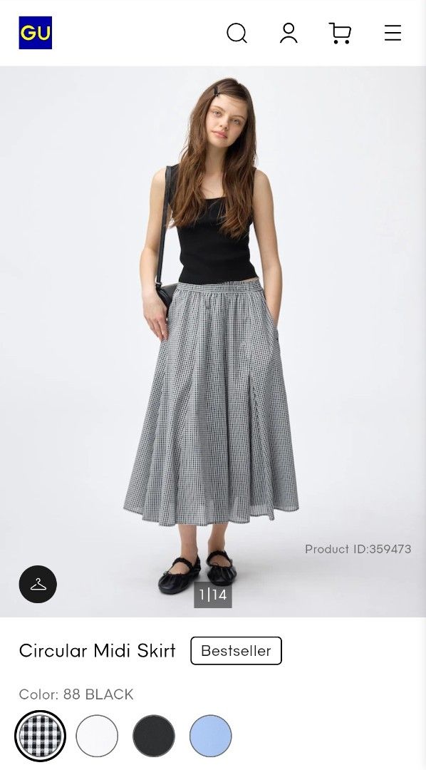 GU Circular Midi Skirt Black Gingham (size M) (Category: Skirts) located in Pasig City. Submitted by samjavxx (Listing ID 1470099956, Image 1). Description: Brand new, never used, perfect condition RFS: not being used :( bought this year in Japan Can send actual pics in chat. Buyer to shoulder delivery via grab/lalamove, pick up point in Orgitas Pasig - Brand/Style: GU circular midi skirt - Color/Pattern: 88 black gingham (classic checkered) - Si