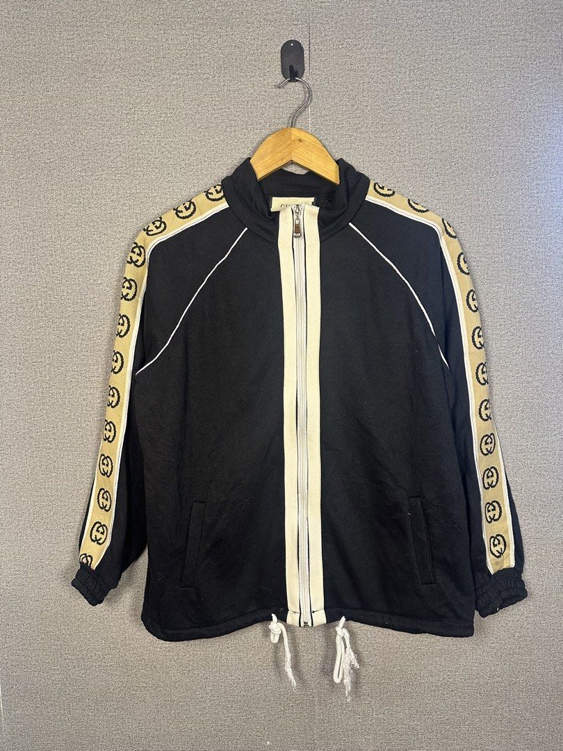 GUCC! GG SIDE LOGO TRACK JACKET (Category: Luxury Apparel) located in Rizal. Submitted by jamesthrift (Listing ID 1470113139, Image 1). Description: GUCC! GG SIDE LOGO TRACK JACKET Size : Large Dimes: -width 20 -length 26 Condition: Excellent condition Color Rate: 9.5 Issue:none 🏷️799+sf.