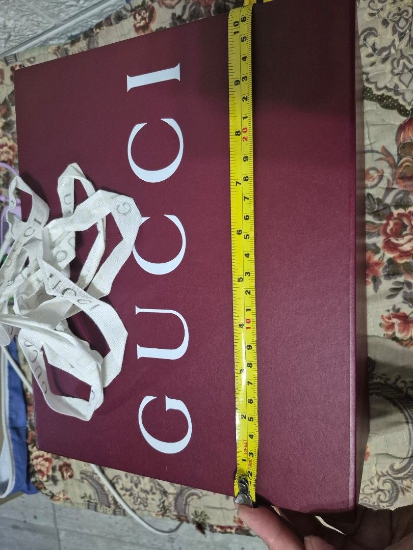 Gucci Box (Category: Luxury Accessories) located in Pasig City. Submitted by luxbox_acc (Listing ID 1470104981, Image 3). Description: Square box Good for small to medium bags with ribbon with small dots inside the box.