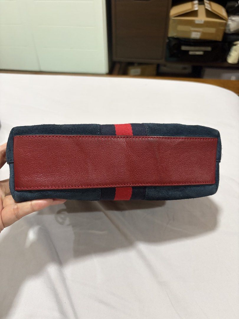 Gucci Ophidia dome suede small (Category: Luxury Bags & Wallets) located in Makati City. Submitted by rnathaliem (Listing ID 1469981181, Image 2). Description: Gucci Suede Calfskin Web Small Ophidia Dome Shoulder Bag in a blue suede finish with red leather trim.