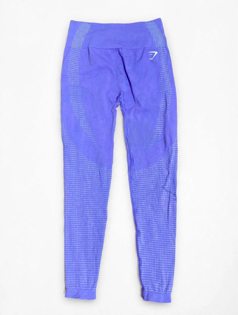 Gymshark Seamless Leggings Purple Medium (Category: Activewear) located in Las Pinas. Submitted by john.ross.sayoc.30-82096 (Listing ID 1470071135, Image 1). Description: - Brand: Gymshark - Style: Seamless leggings with dot pattern detailing - Color: Purple - Size: Medium - Fit: High-waisted - Details: White printed logo on hip and lower leg - Material: 93% nylon, 7% elastane - Origin: Made in Jordan - Condition: Great for gym, yoga, or everyday