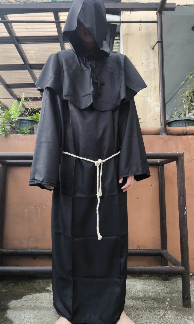 Halloween Costume Black Priest (Category: Coats, Jackets and Outerwear) located in Marikina City. Submitted by alecfordy (Listing ID 1469953688, Image 2). Description: Halloween Costume Black Priest with cross and belt Xl and 2xl available model 5'9 -xl size.