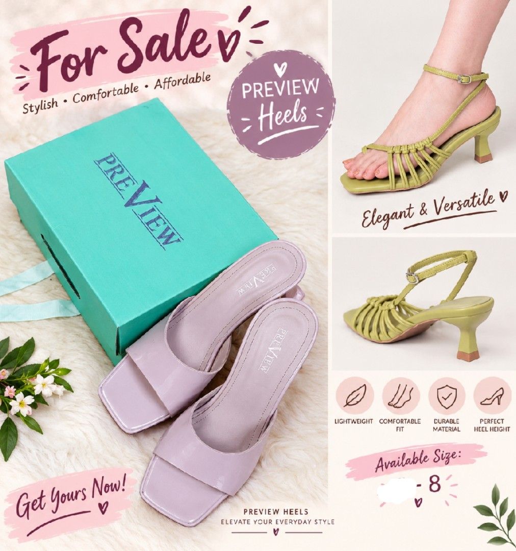 Heels Size 8 (Category: Heels) located in Taguig. Submitted by rrdurant (Listing ID 1470022123, Image 1). Description: - Style: Slip-on mule heels with a trendy square toe and chunky flared heel - Size: US 8 - Condition: Brand new, never worn outside - Inclusions: Original turquoise shoebox and intact Landmark price tag (P2,099.75) - Perfect for casual outings, dates, or office wear.