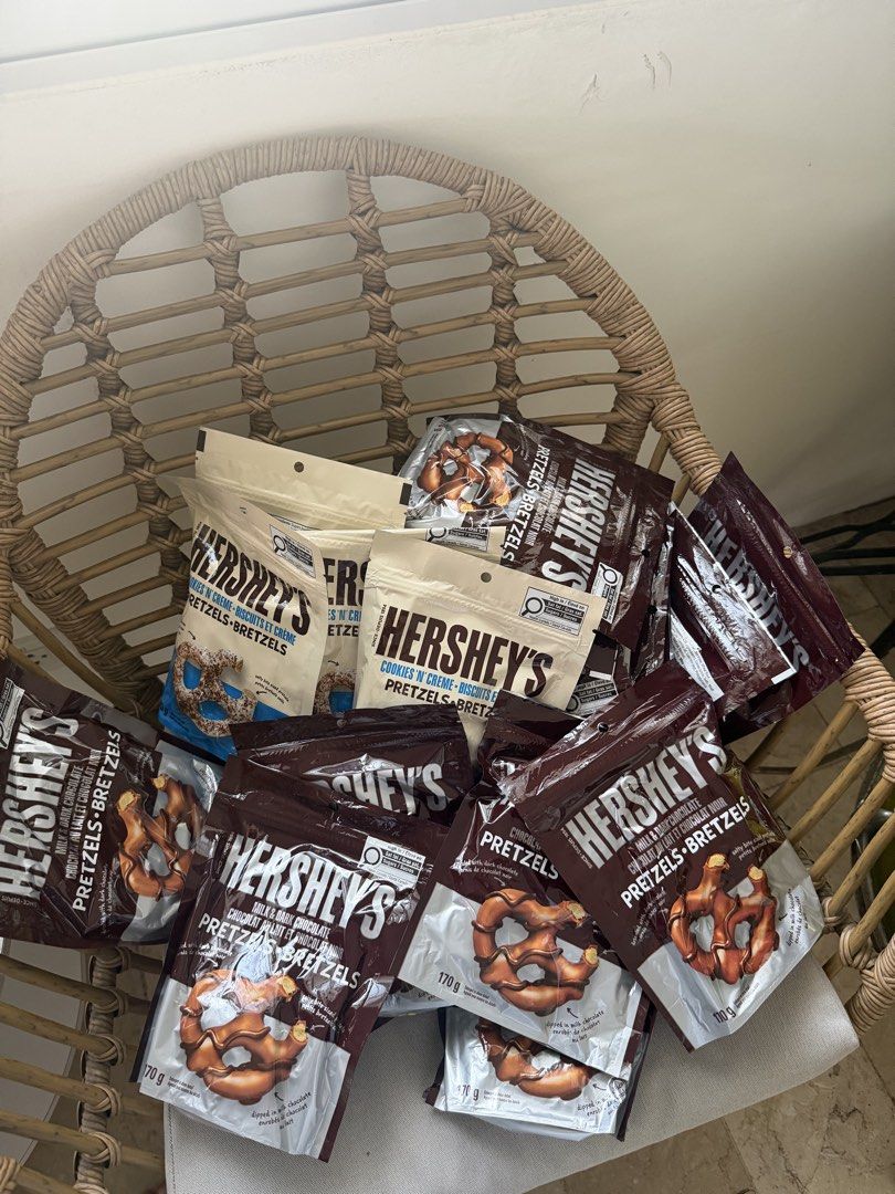 Hershey's Pretzels (Category: Packaged & Instant Food) located in Quezon City. Submitted by ramosieee (Listing ID 1469970266, Image 1). Description: Fresh from Canada 🇨🇦 Brand new, unopened Hershey's pretzel bundle - Includes 170g resealable bags of Milk Chocolate, Dark Chocolate, and Cookies 'N' Creme Pretzels - Perfect balance of sweet and salty flavors - Resealable pouch design keeps snacks fresh longer - Multiple bags available in this bund