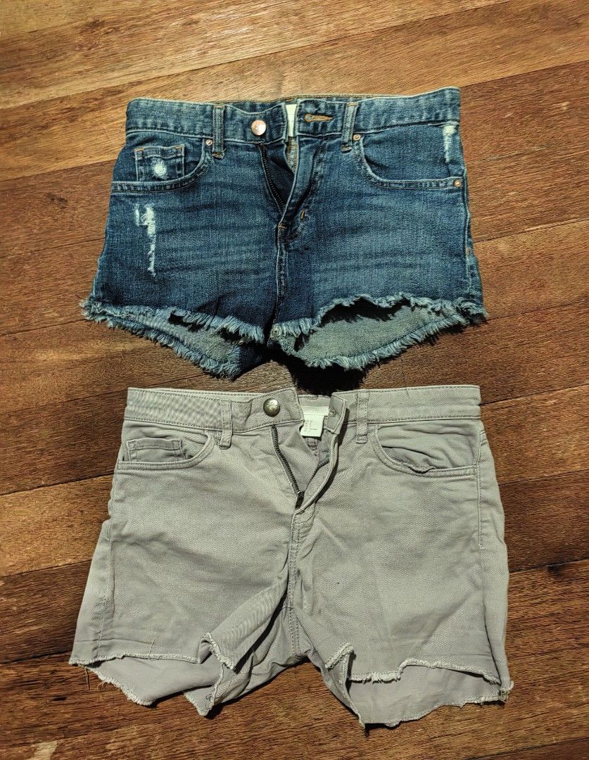 H&M Denim and Grey Raw Hem Shorts Bundle (Category: Shorts) located in Paranaque City. Submitted by gingerthecat1111 (Listing ID 1470124538, Image 1). Description: - Set of 2 pairs of H&M denim shorts - Colors: Medium wash blue with distressing and solid grey - Details: Raw frayed hems, button closures, and functional front pockets - Condition: Great casual everyday -Slightly used, no issues -bought from H&M -Not an overrun Sligj staples, perfect