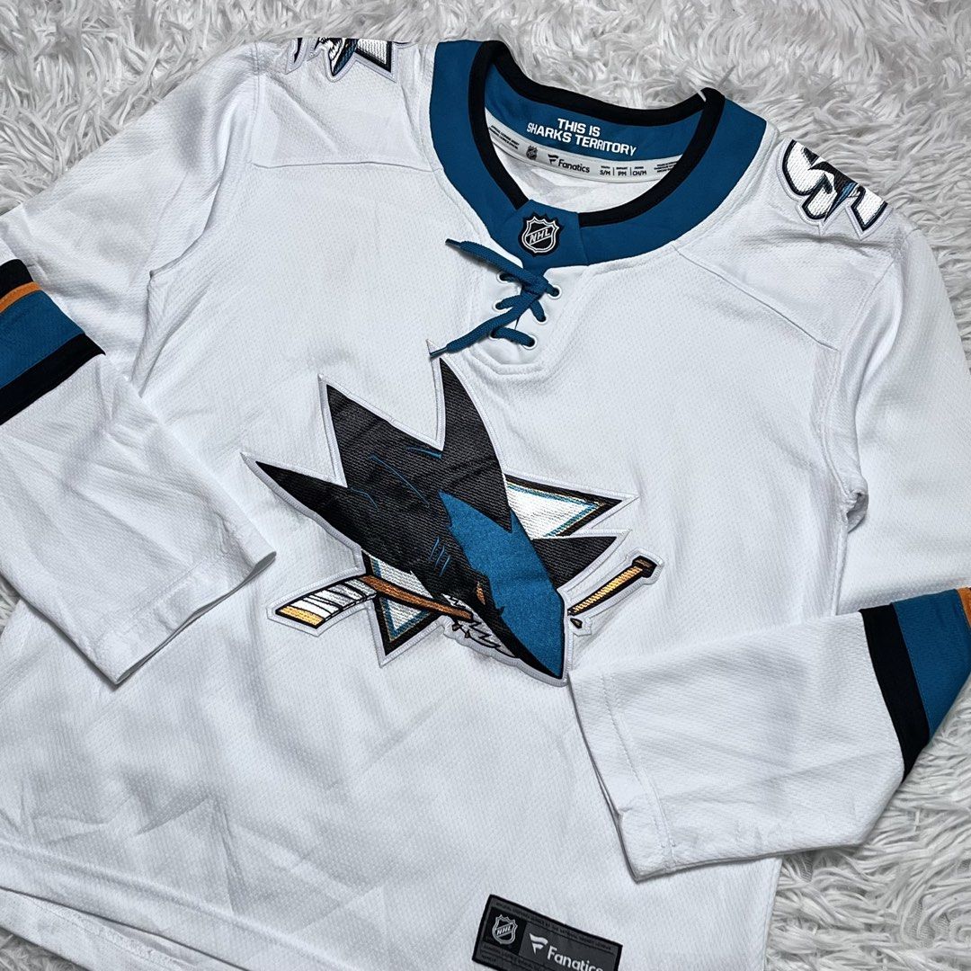 Hockey jersey (Category: Activewear) located in Baguio. Submitted by sellingtonshop (Listing ID 1469964196, Image 2). Description: u9. San Jose Sharks Hockey Jersey by Fanatics Size: youth M fits S womens Dimes: 23*20 Condition: good as new Issue: none Mine: 680 Steal: 780 Grab: 880.
