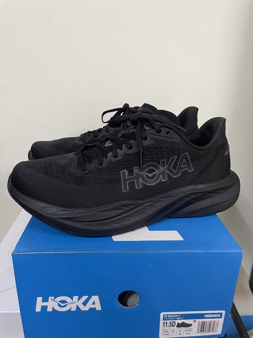 Hoka Mach 7 Triple Black US11.5 (Category: Sneakers) located in Quezon City. Submitted by drake0302 (Listing ID 1470041864, Image 1). Description: For sale: hoka mach 7 triple black US11.5 , used 5x , complete with box , aug 2026 purchase , 2026 model release , authentic.