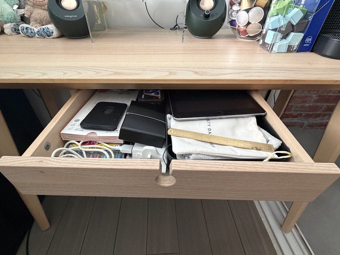 IKEA study table (Category: Tables & Sets) located in Singapore. Submitted by daddyweng (Listing ID 1469981296, Image 2). Description: 117 x 45 x 75 cm Compact study table Light brown wooden Comes with drawer Sturdy and not shaky .
