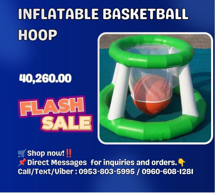 Inflatable basketball hoop (Category: Everything Else Others) located in Caloocan City. Submitted by 09059603908 (Listing ID 1469954848, Image 1). Description: ◎Size: 1.25mH x 2m Dia. ◎Material 1). 0.65mm PVC tarpaulin: 33,550 ◎Gross Weight: 12KG ◎Packing Size: 0.1CBM ◎Material 2). 0.9mm PVC tarpaulin: 40,260 ◎Gross Weight: 15KG ◎Packing Size: 0.15CBM ◎MOQ: 1 piece ◎Air Pump (110v-120v or 220v-240v): Extra 5,368 per each Repair Kit: For Free .