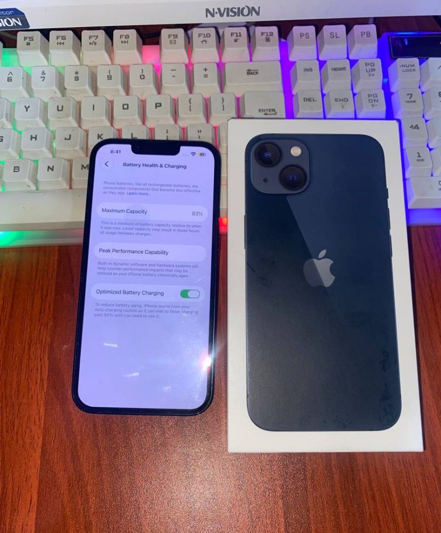 iPhone 13 midnight 128GB (Category: iPhone 13 Series) located in Rizal. Submitted by jherwinguirhem (Listing ID 1470066948, Image 3). Description: Iphone 13 midnight 128 GB No sim restriction Zpa( Local VARIANT) Batt health 83% (Genuine) may receipt pa Inclusion 1case tempered and unit and original box same IMEI Issue minorpaint chips not affected minor Open line means any sim Note unli reset and check once the deal is settled no refund policy 📍