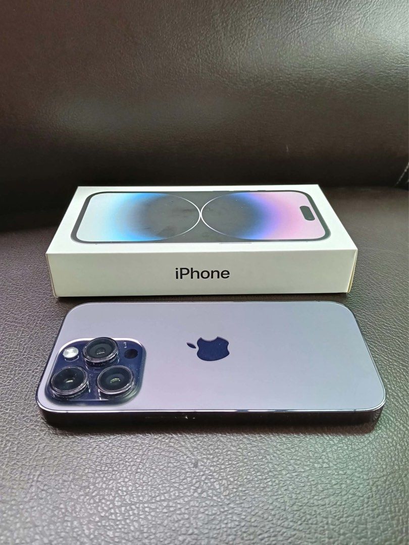 iPhone 14 Pro 128GB, Deep Purple, Dual Physical Sim (Category: iPhone 14 Series) located in Manila. Submitted by waynelenardsy (Listing ID 1469999747, Image 1). Description: iPhone 14 Pro 128GB, Deep Purple, Dual Physical Sim - Fully working, no issues - Bought in HK, 2 slots for physical sim - Battery health: 74% - No scratches, dents, or damage - No repair history - Comes with original box, charger, case - RFS: Upgrading Available for meet up a