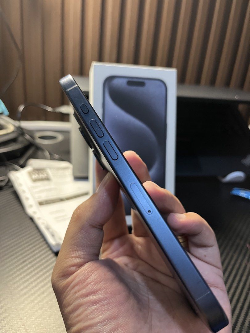 Iphone 15 Pro 128Gb with receipt (Category: iPhone 15 Series) located in Malolos. Submitted by wendellari51244 (Listing ID 1470038930, Image 2). Description: Iphone 15 Pro for sale 128Gb Factory Unlocked 99% Smooth no dents no scratches sa screen. 87% Orig batt health Guaranteed no issues!! Unit is from PowerMac with RECEIPT Complete ORIGINAL inclusions With free cases.
