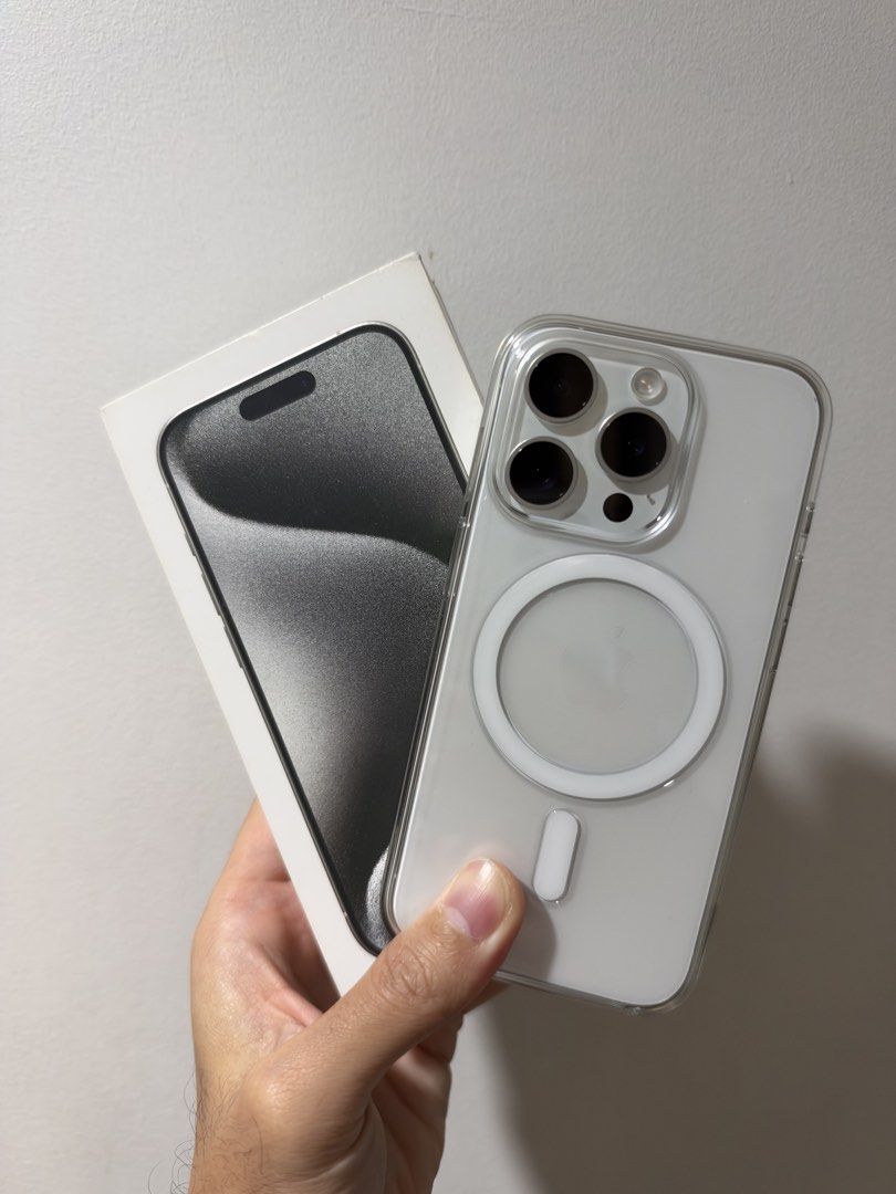 iPhone 15 Pro Silver (Category: iPhone 15 Series) located in Manila. Submitted by isotonic (Listing ID 1469948839, Image 1). Description: For Sale iPhone 15 Pro 256GB White Titanium HK Variant (2 Dual Physical Nano Sim) Battery Health: 96% Cycle Count: 224 Replaced Battery from Authorized Service Center Genuine in Settings Package: Unit Box and Manuals Unused Original Type C Cable Tempered Glass Original Apple Clear Case with Box worth 3390 Condi