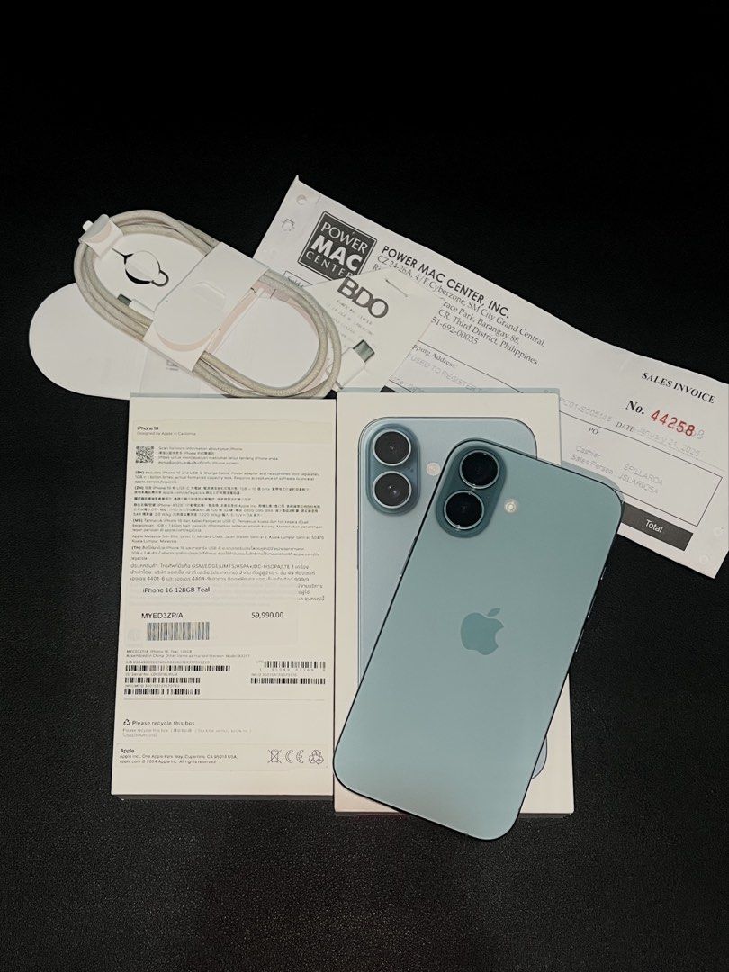 iPhone 16 128GB (Category: iPhone 16 Series) located in Quezon City. Submitted by hazel.97 (Listing ID 1470103720, Image 1). Description: iPhone 16 128GB Teal • Brand new condition • Any Sim / Openline • Battery Orig: 89% ( 582 Cycle count ) • ZP/A NTC Approved • Fully functional / Ready to use • POWERMAC Purchased • No issue Inclusions: Original Box ( same serial ) Powermac Receipt Original Cord Sim Ejector All details already posted po! 📍Qc, S